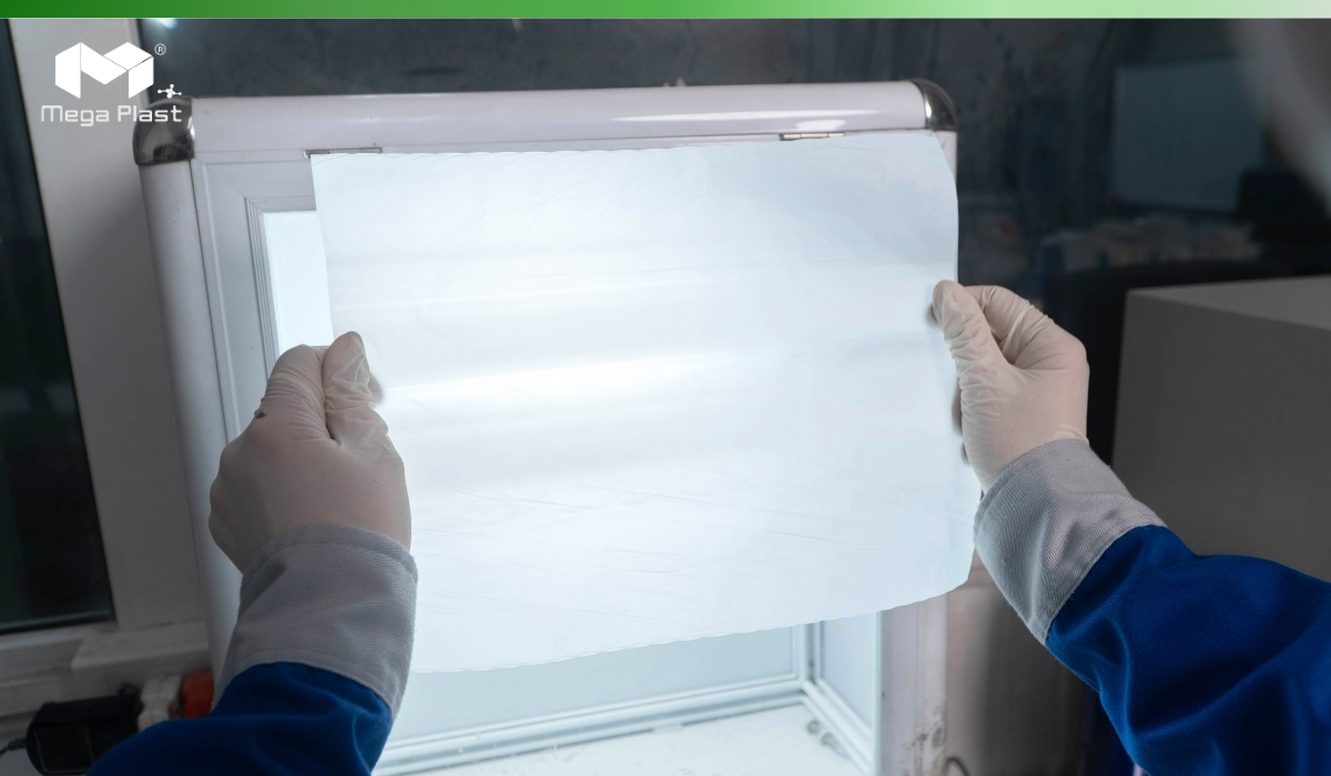 PE Filler Masterbatch whiteness and dispersion testing in Mega Plast QC lab