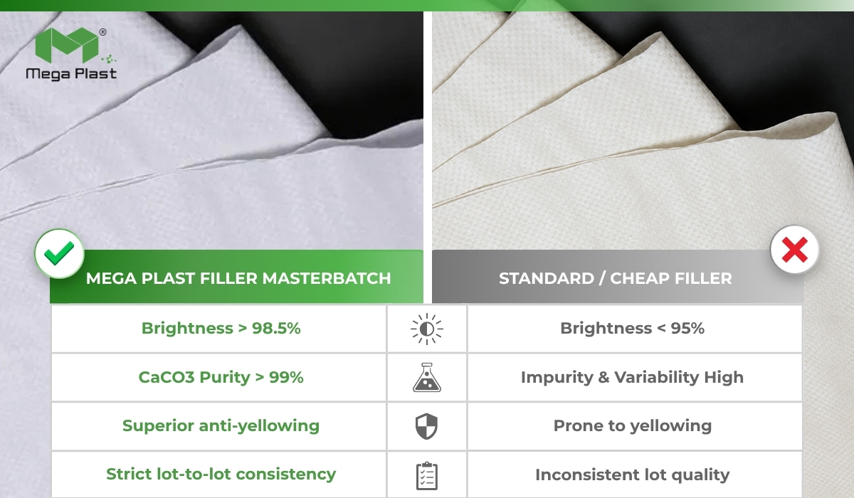 PP Filler Masterbatch brightness comparison for PP woven tape