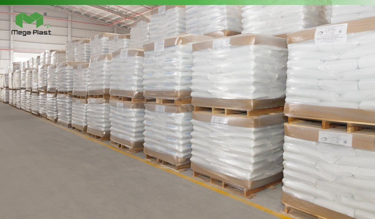 PE Filler Masterbatch pallets in Mega Plast factory with quality certificates
